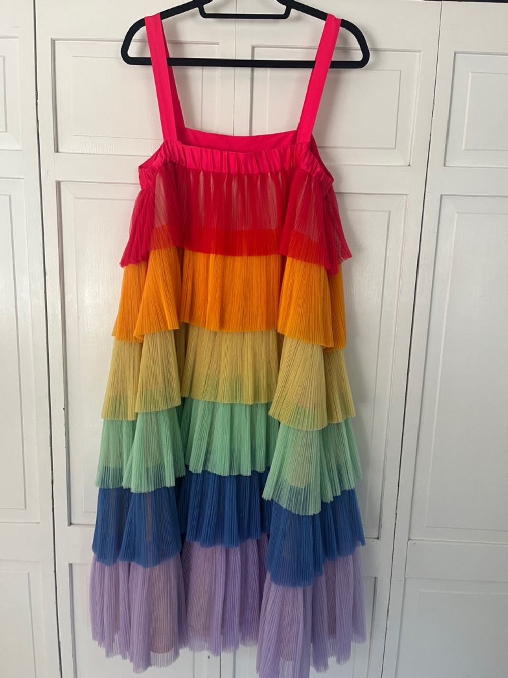 Hutch Rainbow Tiered Tulle Mesh Pleat Midi Dress Size Medium - Picture 4 of 4